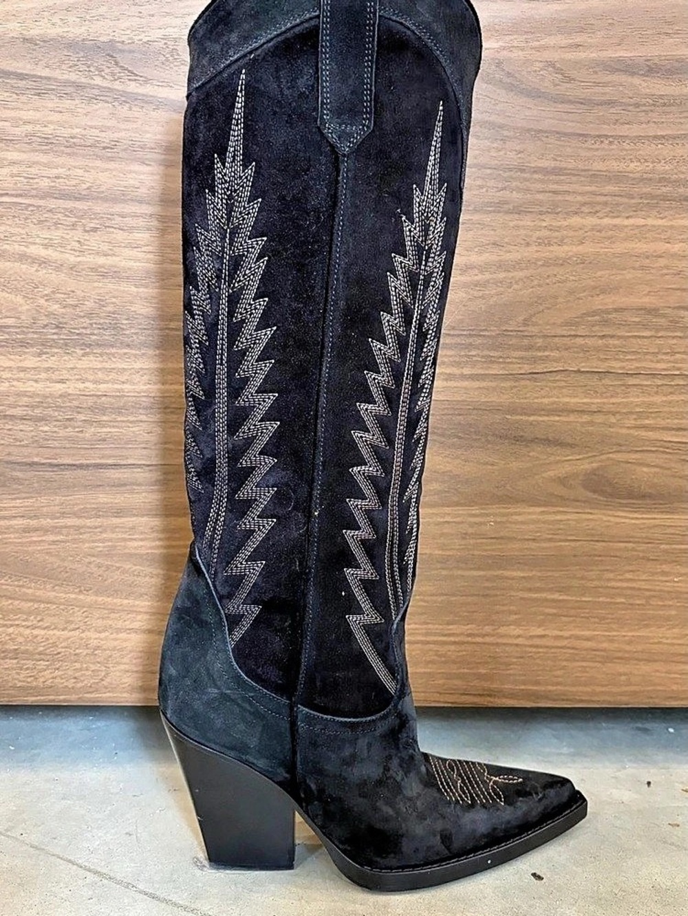 Paris Texas Black Embroidered Western Heeled Boots
